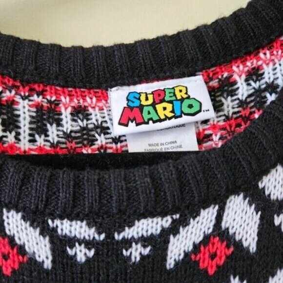 Super Mario Sweater Mens XL Multicolor Crewneck AOP Geo Gamer XMas Colorful LS - Picture 3 of 15
